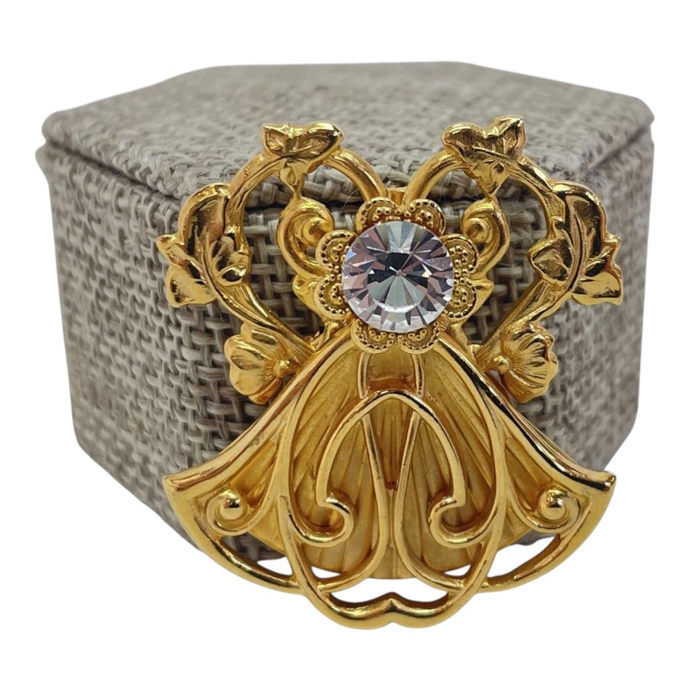 Vintage 1998 Jane AOL Gold-Tone Brooch with Clear Crystal Center 2219
